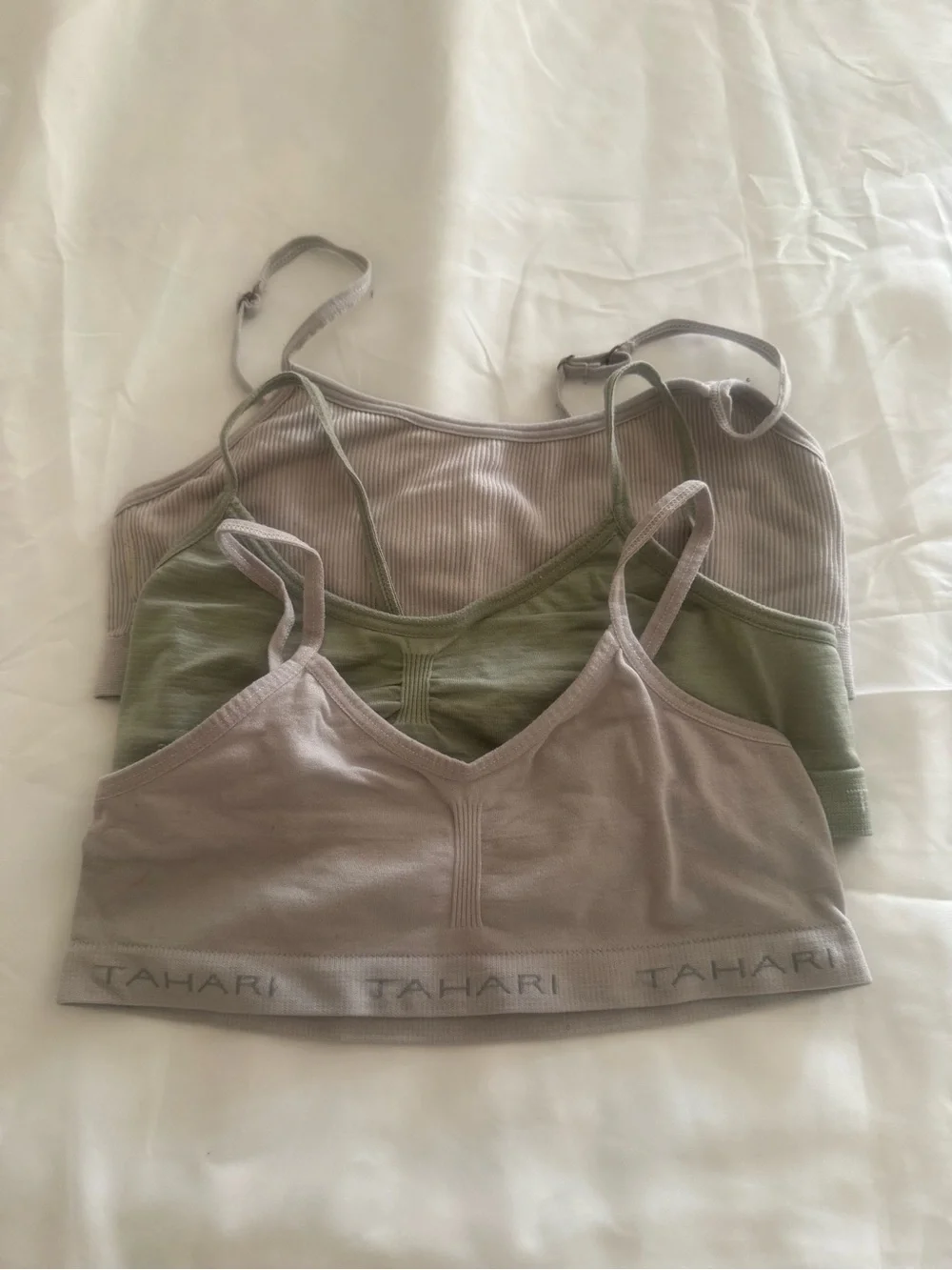 Girls Seamless Bralette 3 Pack - Taupe & Sage